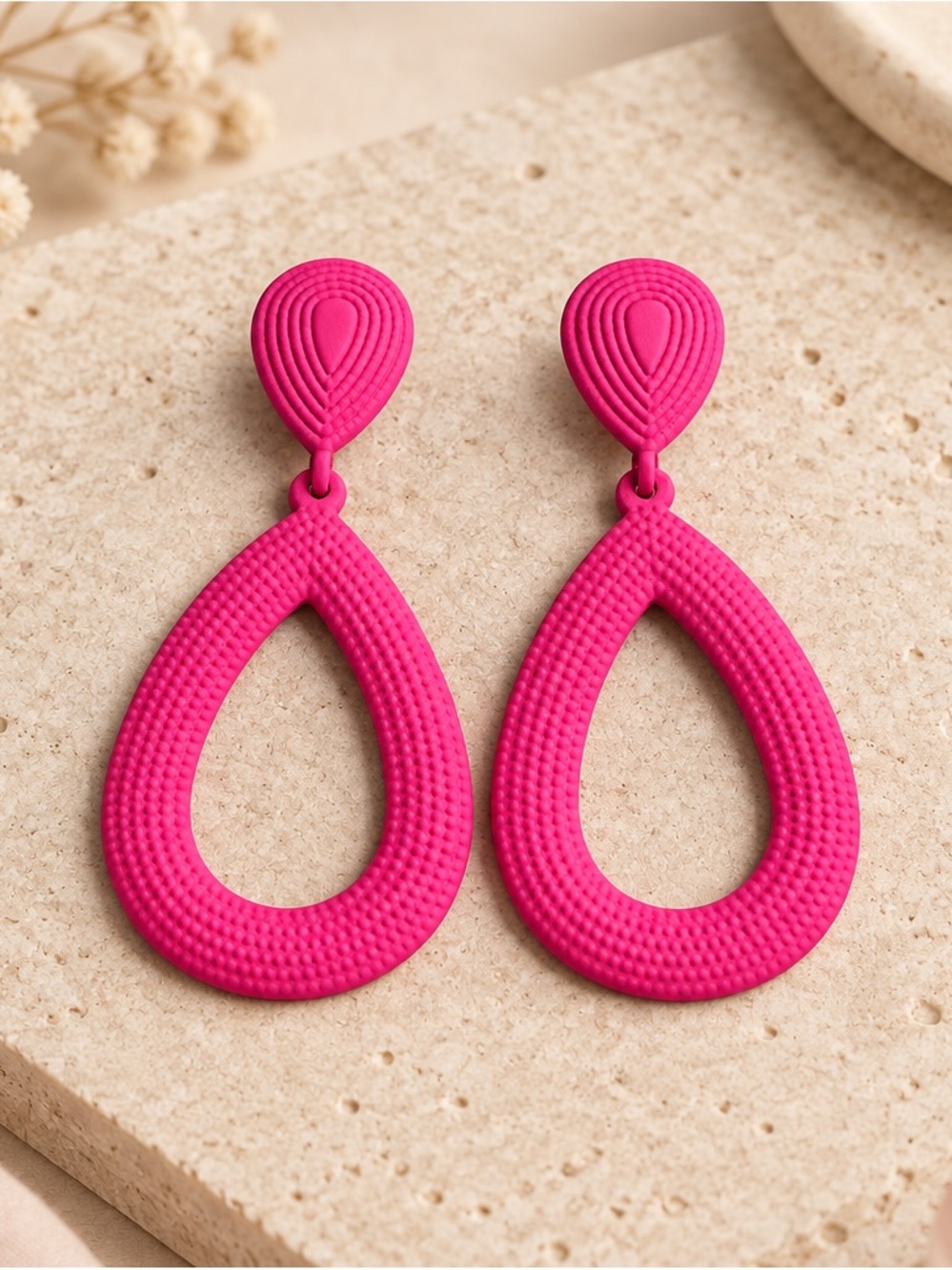Fashion Jewelry Hot Pink Teardrop Dangle Earrings - Women Jewelry